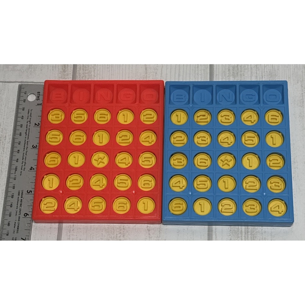 2 Bingo Pop-O-Matic Vintage Game Push Button Boards Vintage 70's plastic red blu
